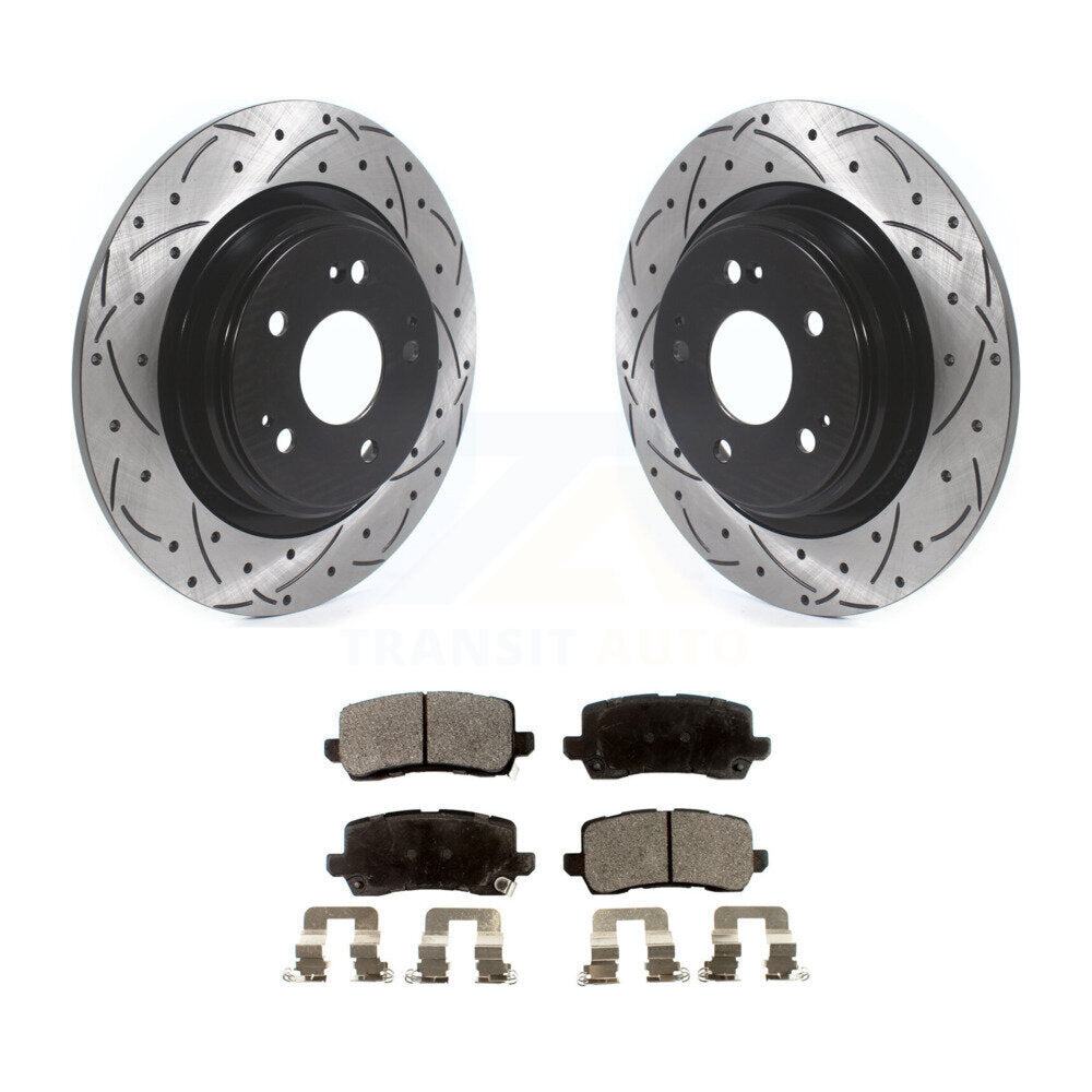 Rear Coated Drill Slot Disc Brake Rotors Ceramic Pad Kit For 2017-2020 Acura MDX