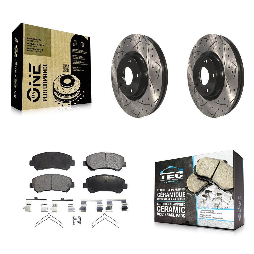 Front Coated Drilled Slotted Disc Brake Rotors Ceramic Pad Kit For Nissan Maxima