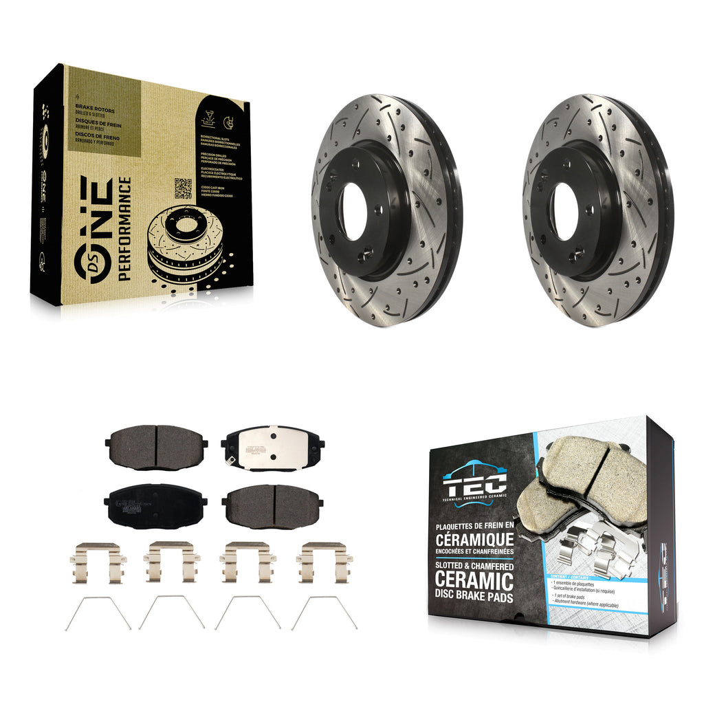 Front Drill Slot Brake Rotors Ceramic Pad Kit For Kia Soul Hyundai Kona Forte GT