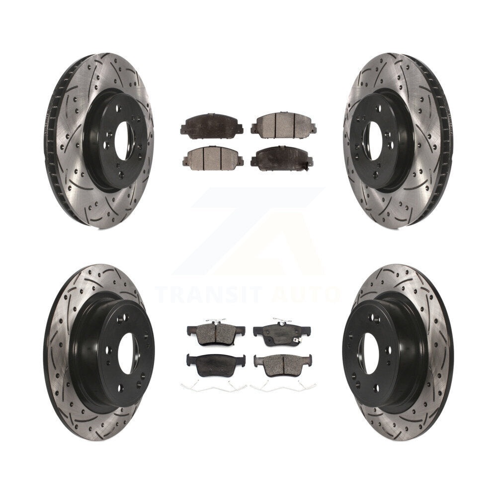 Front Rear Coated Drilled Slot Disc Brake Rotor Ceramic Pad Kit For Honda Accord