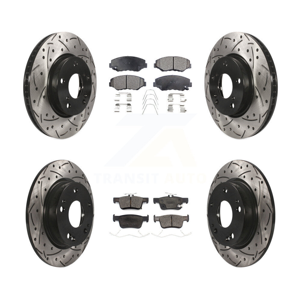 Front Rear Coated Drilled Slot Disc Brake Rotors Ceramic Pad Kit For Honda Civic