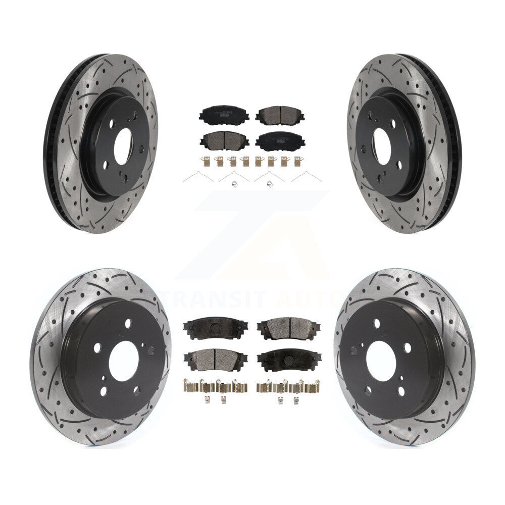 Front Rear Drilled Slot Brake Rotors Ceramic Pad Kit For Toyota Camry RAV4 Lexus