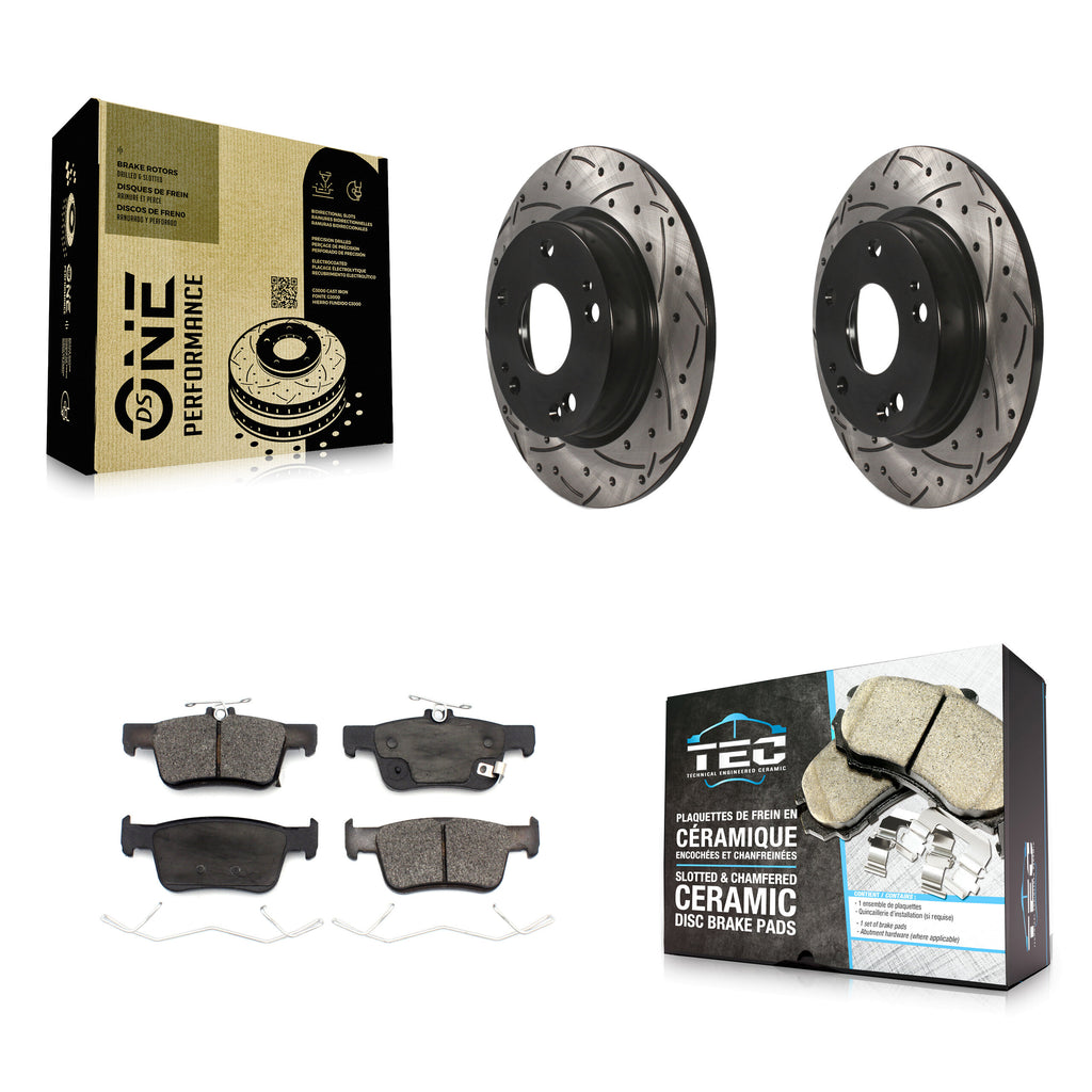 Rear Coated Drill Slot Disc Brake Rotors Ceramic Pad Kit For Honda Insight Civic