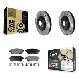 Front Drilled Slot Disc Brake Rotor & Ceramic Pad Kit For Cadillac SRX Saab 9-4X