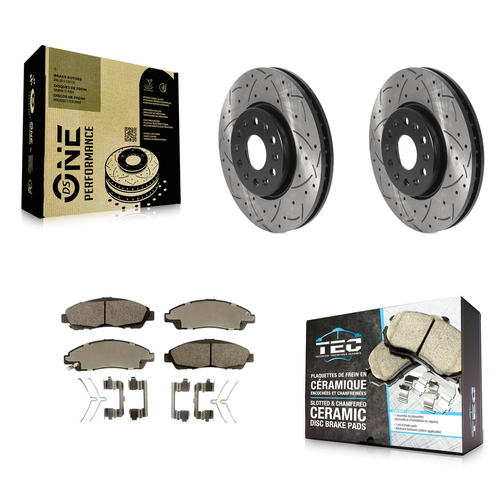 Front Drilled Slot Brake Rotor Ceramic Pad Kit For Chevrolet Traverse GMC Acadia