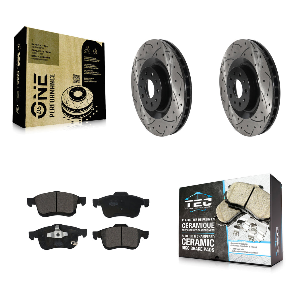 [Front] 2014-2020 Fiat 500L Performance Drilled & Slotted Brake Rotor & Ceramic Pads Kit For Max Braking