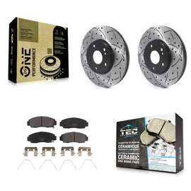 Front Drilled Slot Disc Brake Rotor & Ceramic Pad Kit For Honda Accord Acura TSX