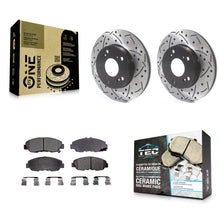 Charger l'image dans la galerie, Front Coated Drilled Slotted Disc Brake Rotors &amp; Ceramic Pad Kit For Honda Civic