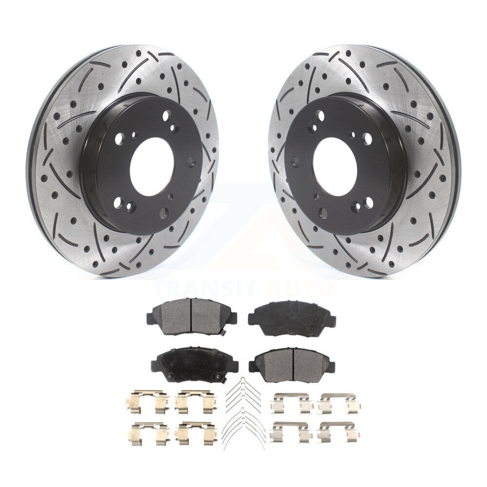 Front Drill Slot Disc Brake Rotor Ceramic Pad Kit For Honda Civic Acura RSX CR-Z