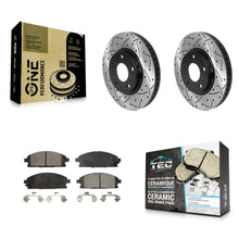 Charger l'image dans la galerie, [Front] 2004-2009 Nissan Quest Performance Drilled &amp; Slotted Brake Rotor &amp; Ceramic Pads Kit For Max Braking