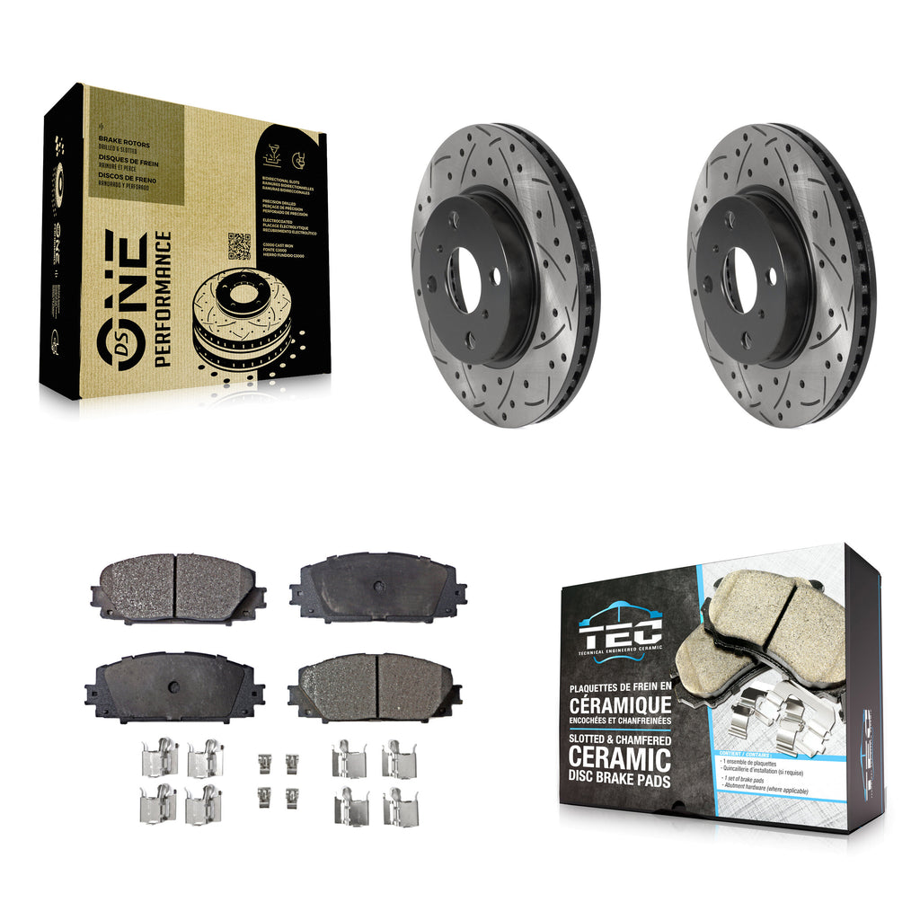 Front Drilled Slot Brake Rotor Ceramic Pad Kit For Toyota Yaris Prius C Scion iQ