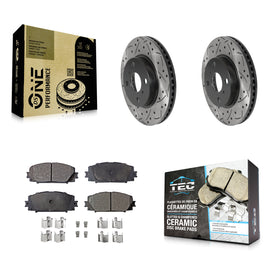 Front Drilled Slot Brake Rotor Ceramic Pad Kit For Toyota Yaris Prius C Scion iQ