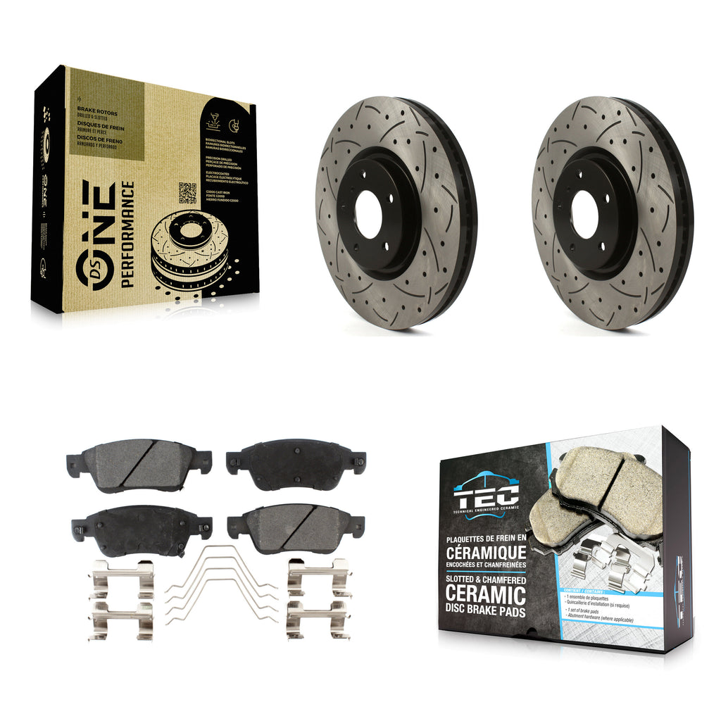 Front Coat Drill Slot Disc Brake Rotors Ceramic Pad Kit For INFINITI G37 G35 Q60