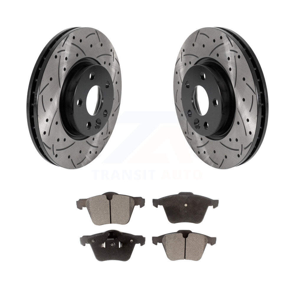 Front Coated Drilled Slotted Disc Brake Rotors And Ceramic Pad Kit For Volvo V70