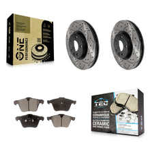 Charger l'image dans la galerie, Front Coated Drilled Slotted Disc Brake Rotors And Ceramic Pad Kit For Volvo V70