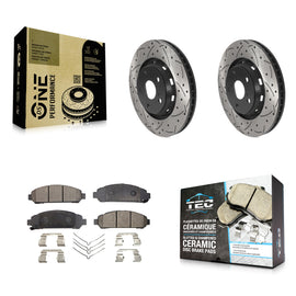 [Front] 2009-2016 Toyota Venza Performance Drilled & Slotted Brake Rotor & Ceramic Pads Kit For Max Braking