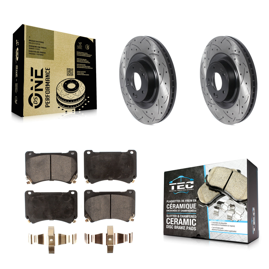 Front Coat Drill Slot Disc Brake Rotor Ceramic Pad Kit For Hyundai Genesis Equus