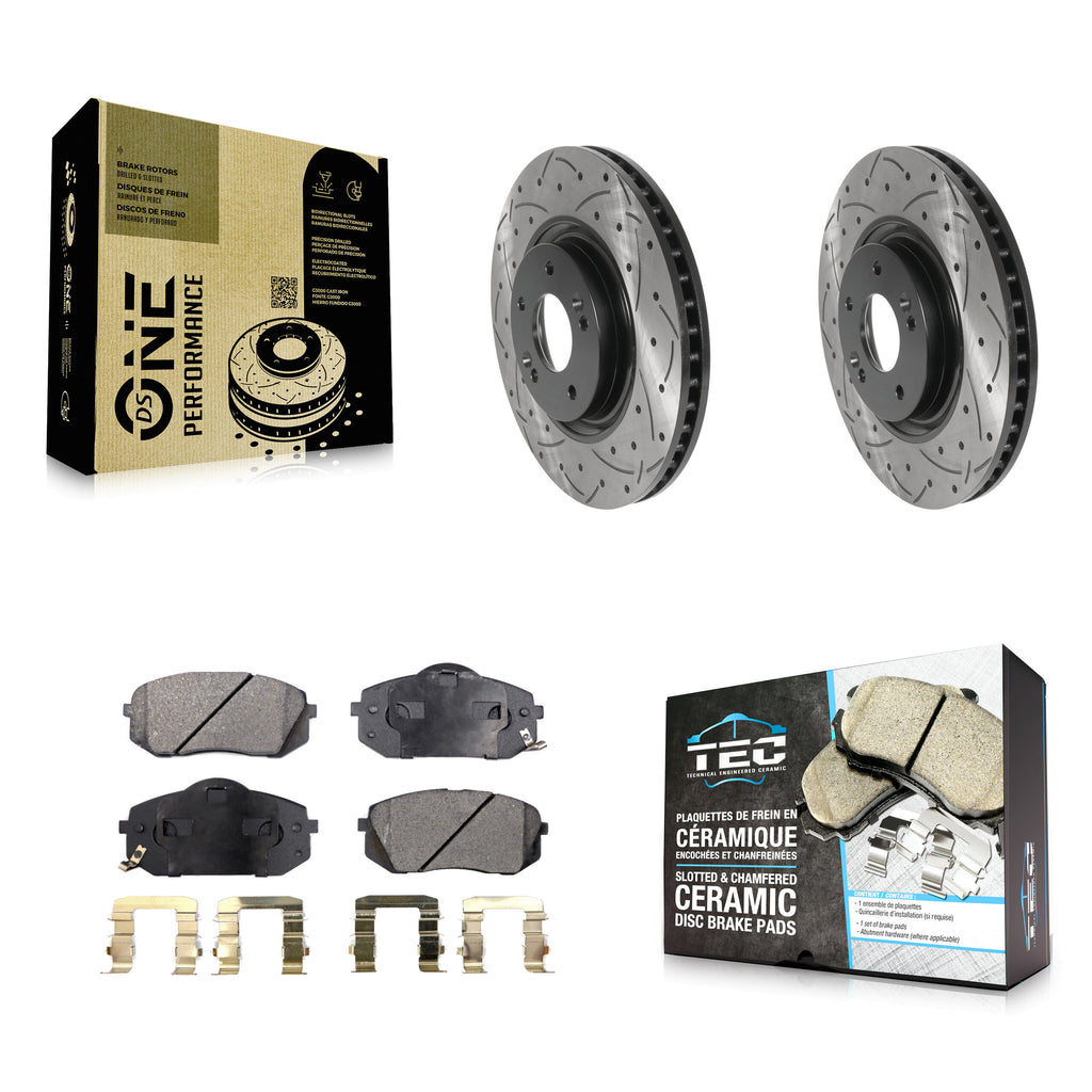 Front Drill Slot Disc Brake Rotors Ceramic Pad Kit For Hyundai Tucson Sonata Kia