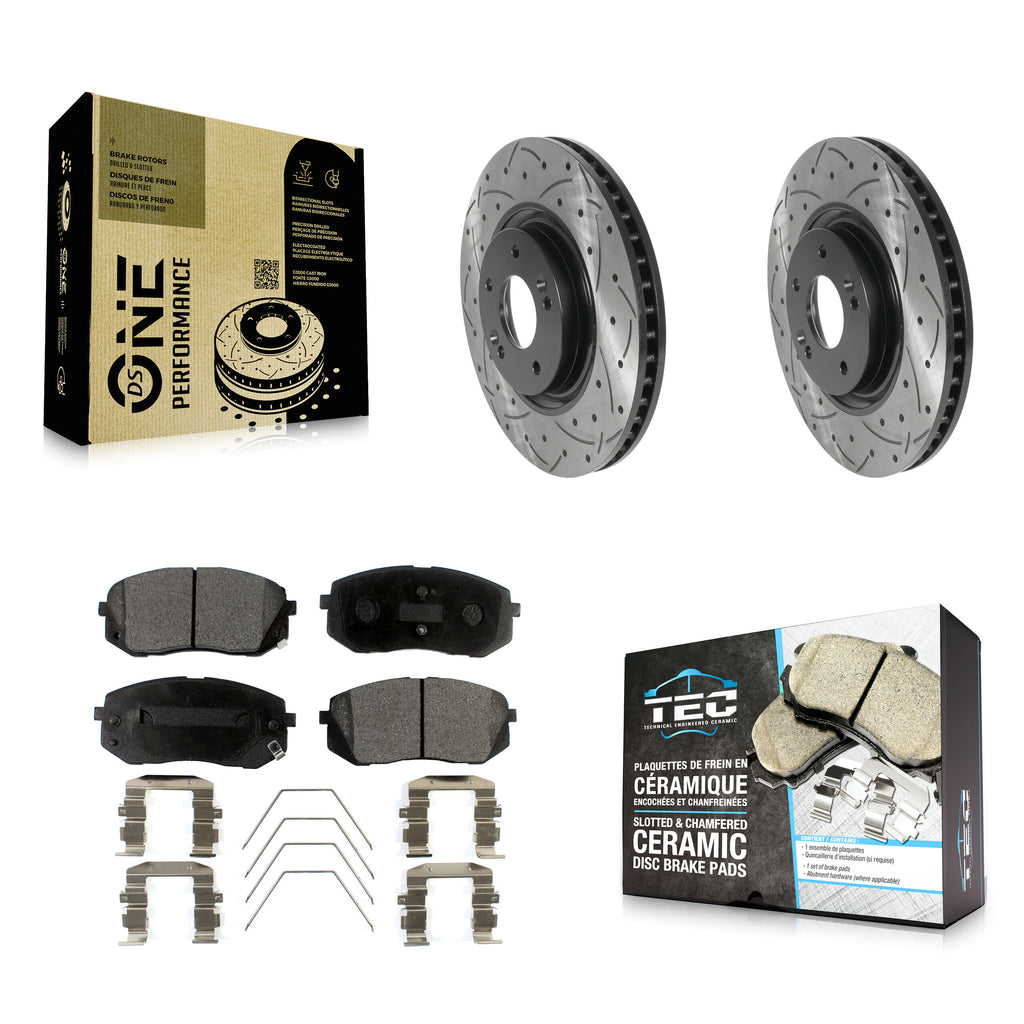 Front Drill Slot Disc Brake Rotors Ceramic Pad Kit For Hyundai Sonata Kia Optima