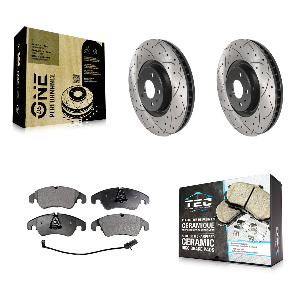 Front Coated Drilled Slotted Disc Brake Rotors And Ceramic Pads Kit For Audi A6