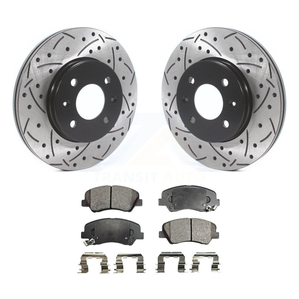 Front Drilled Slot Disc Brake Rotor & Ceramic Pad Kit For Hyundai Accent Kia Rio