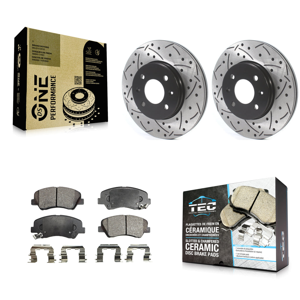 Front Drilled Slot Disc Brake Rotor & Ceramic Pad Kit For Hyundai Accent Kia Rio