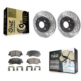 Front Drilled Slot Disc Brake Rotor & Ceramic Pad Kit For Hyundai Accent Kia Rio