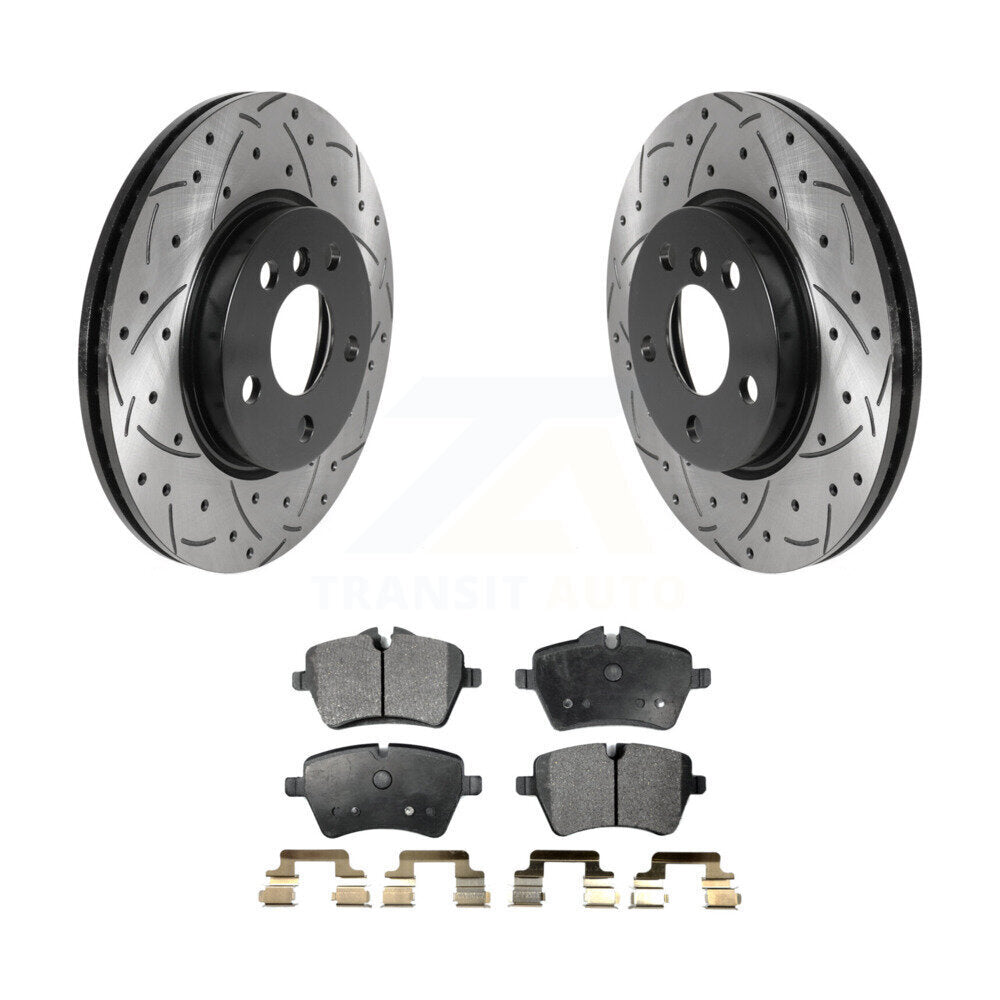 Front Coated Drilled Slotted Disc Brake Rotors & Ceramic Pad Kit For Mini Cooper