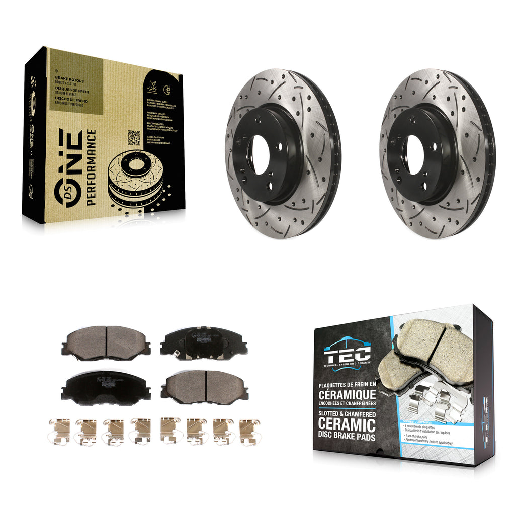 Front Coated Drill Slot Disc Brake Rotor Ceramic Pad Kit For Honda Insight Civic