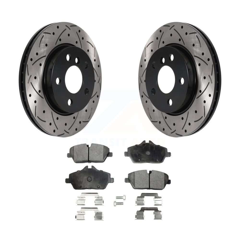 Front Coated Drilled Slotted Disc Brake Rotors & Ceramic Pad Kit For Mini Cooper