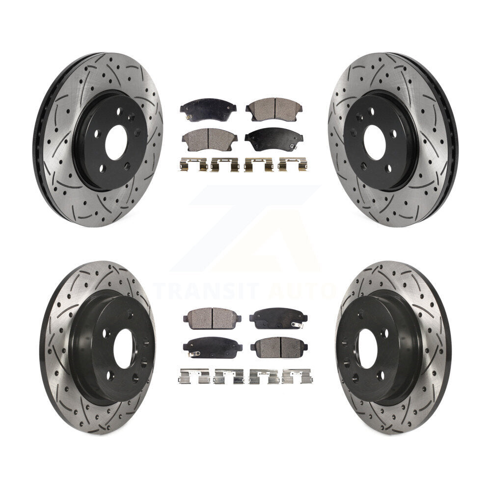 [Front+Rear] 13-14 Chevrolet Sonic RS Performance Drilled & Slotted Brake Rotor & Ceramic Pads Kit For Max Braking