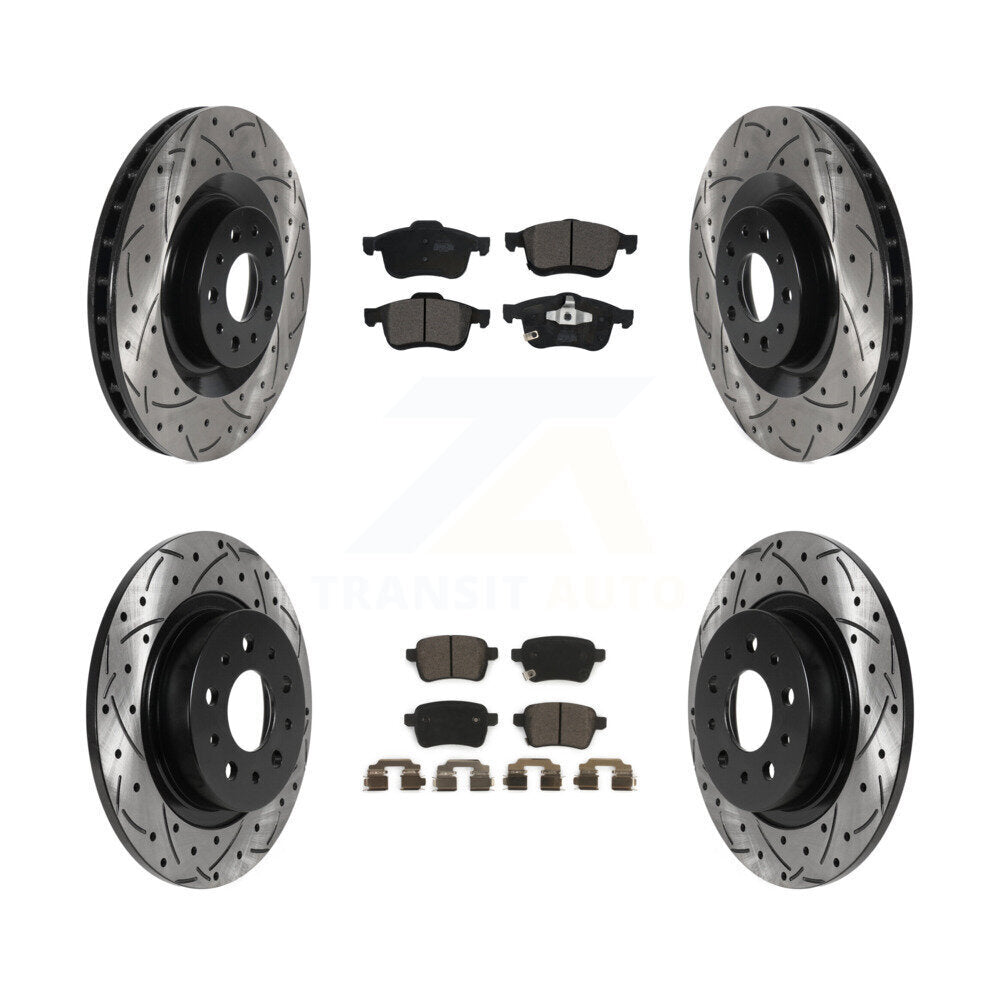 [Front+Rear] 2014-2020 Fiat 500L Performance Drilled & Slotted Brake Rotor & Ceramic Pads Kit For Max Braking