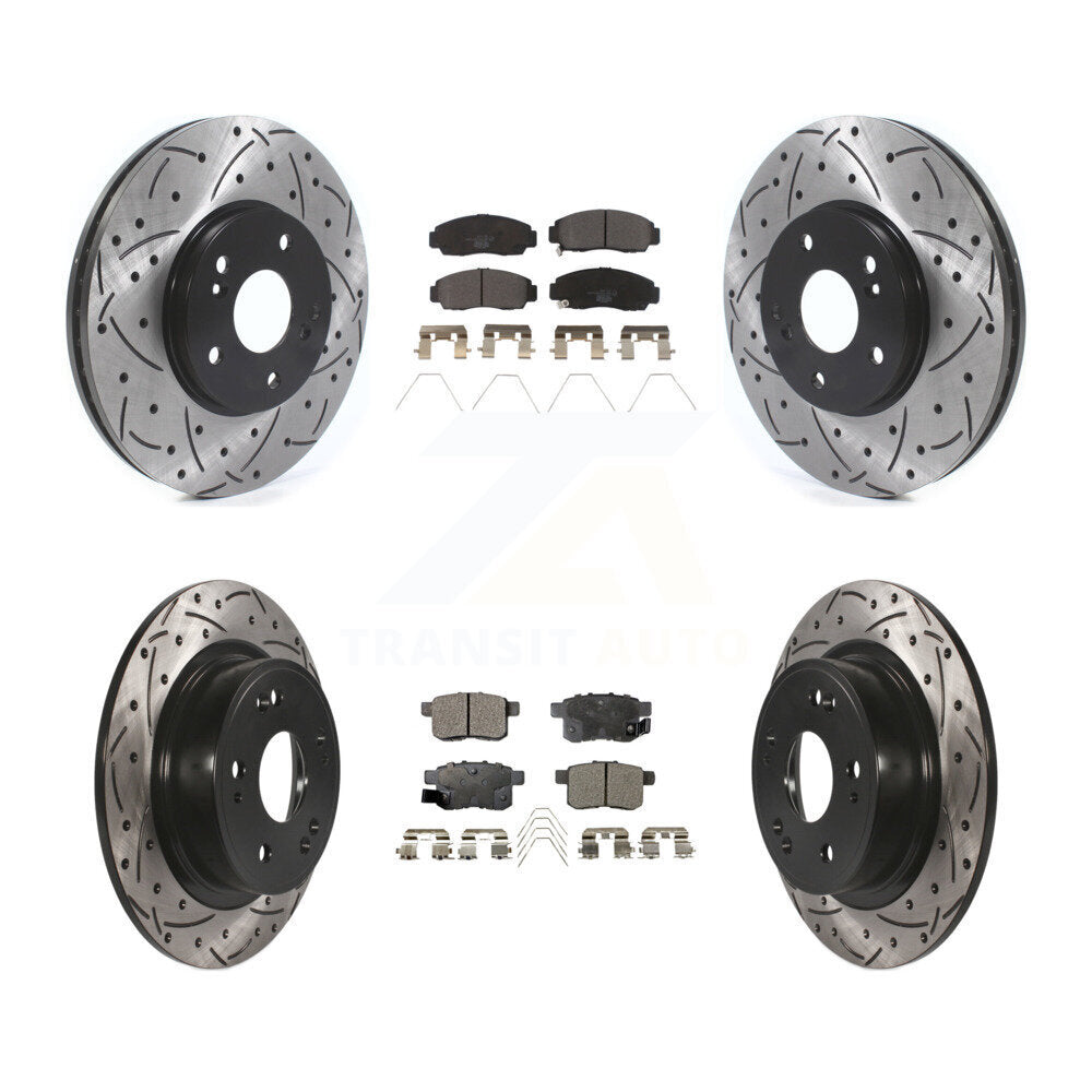 Front Rear Drilled Slot Brake Rotor & Ceramic Pad Kit For Honda Accord Acura TSX