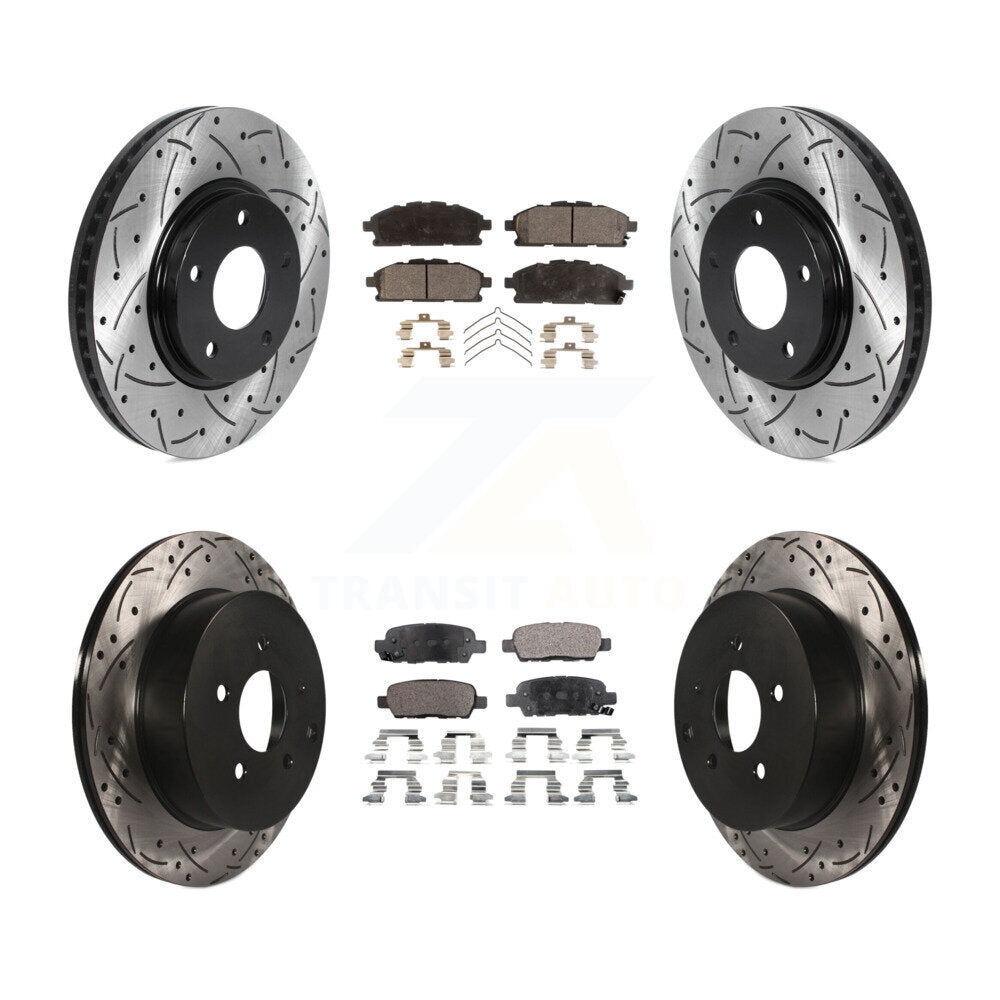 [Front+Rear] 2011-2017 Nissan Quest Performance Drilled & Slotted Brake Rotor & Ceramic Pads Kit For Max Braking
