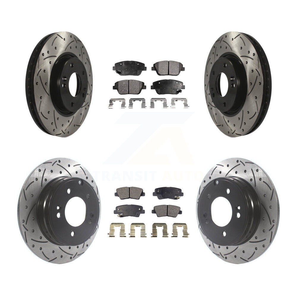 Front Rear Drill Slot Brake Rotors Ceramic Pad Kit For Hyundai Sonata Kia Optima