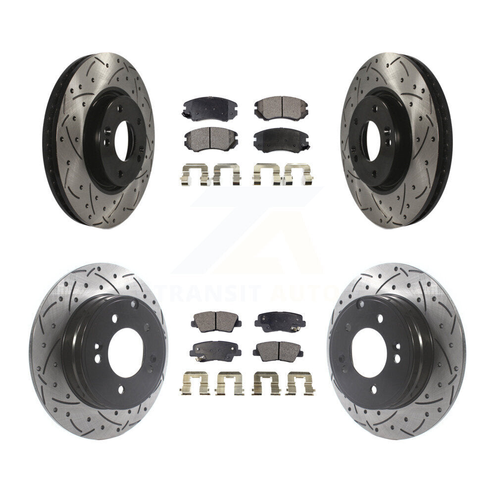 Front Rear Drilled Slot Disc Brake Rotor Ceramic Pad Kit For Hyundai Sonata 3.3L