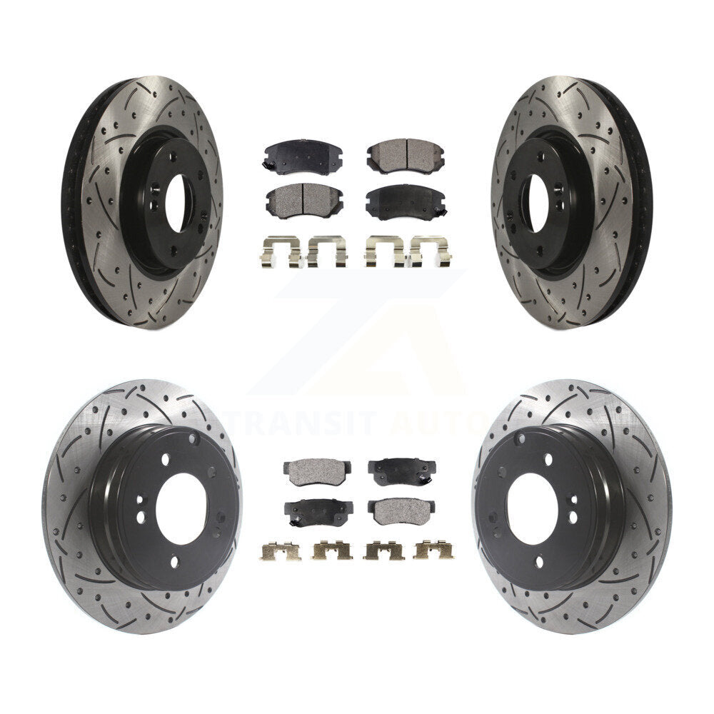 Front Rear Drilled Slot Disc Brake Rotor Ceramic Pad Kit For Hyundai Sonata 3.3L