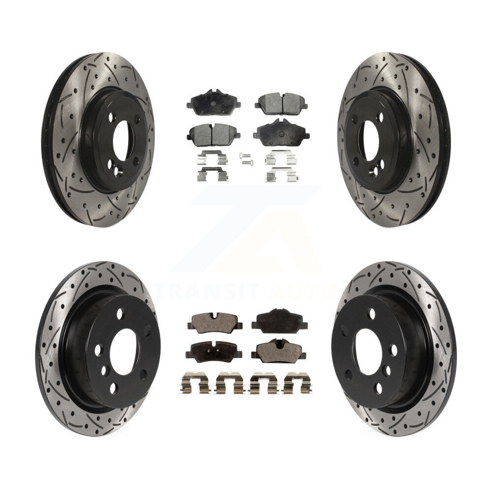 Front Rear Drill Slot Brake Rotor Ceramic Pad Kit For 2015 Mini Cooper 2.0L/1.5L