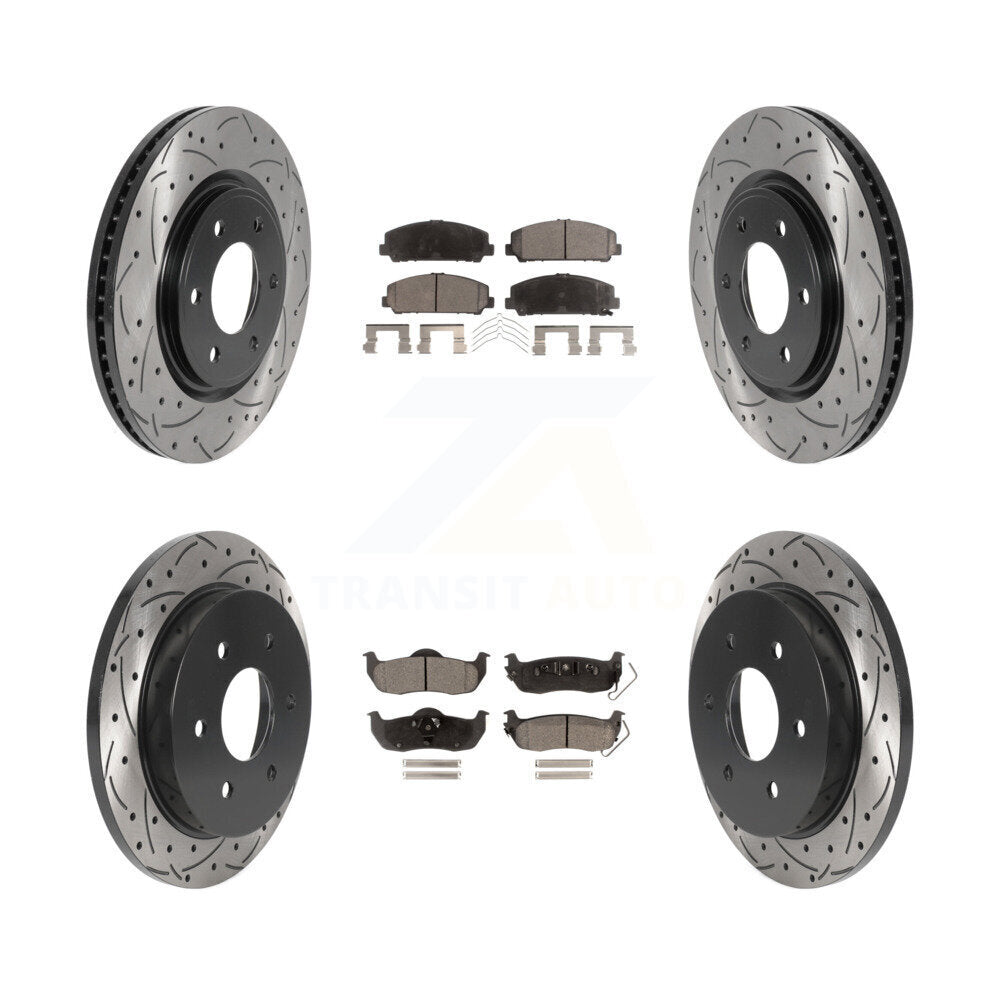 Front Rear Drilled Slot Brake Rotor Ceramic Pad Kit For Nissan Titan Armada QX56
