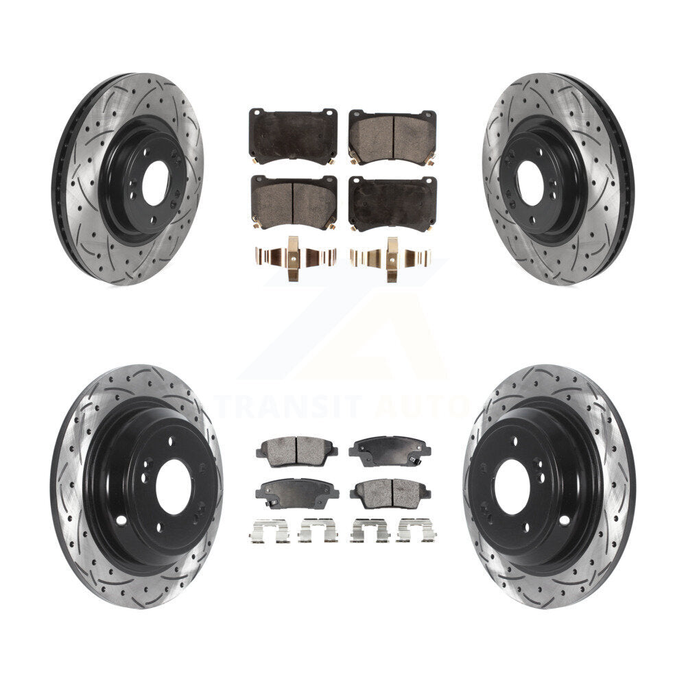 Front Rear Coat Drill Slot Disc Brake Rotors Ceramic Pad Kit For Hyundai Genesis