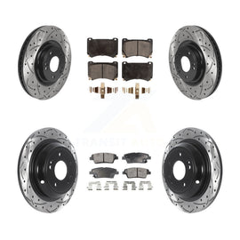 Front Rear Coat Drill Slot Disc Brake Rotors Ceramic Pad Kit For Hyundai Genesis