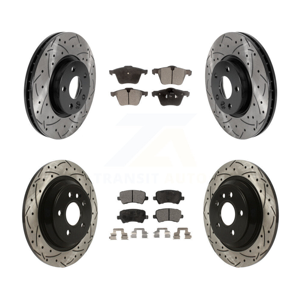 Front Rear Coated Drilled Slotted Disc Brake Rotor Ceramic Pad Kit For Volvo V70