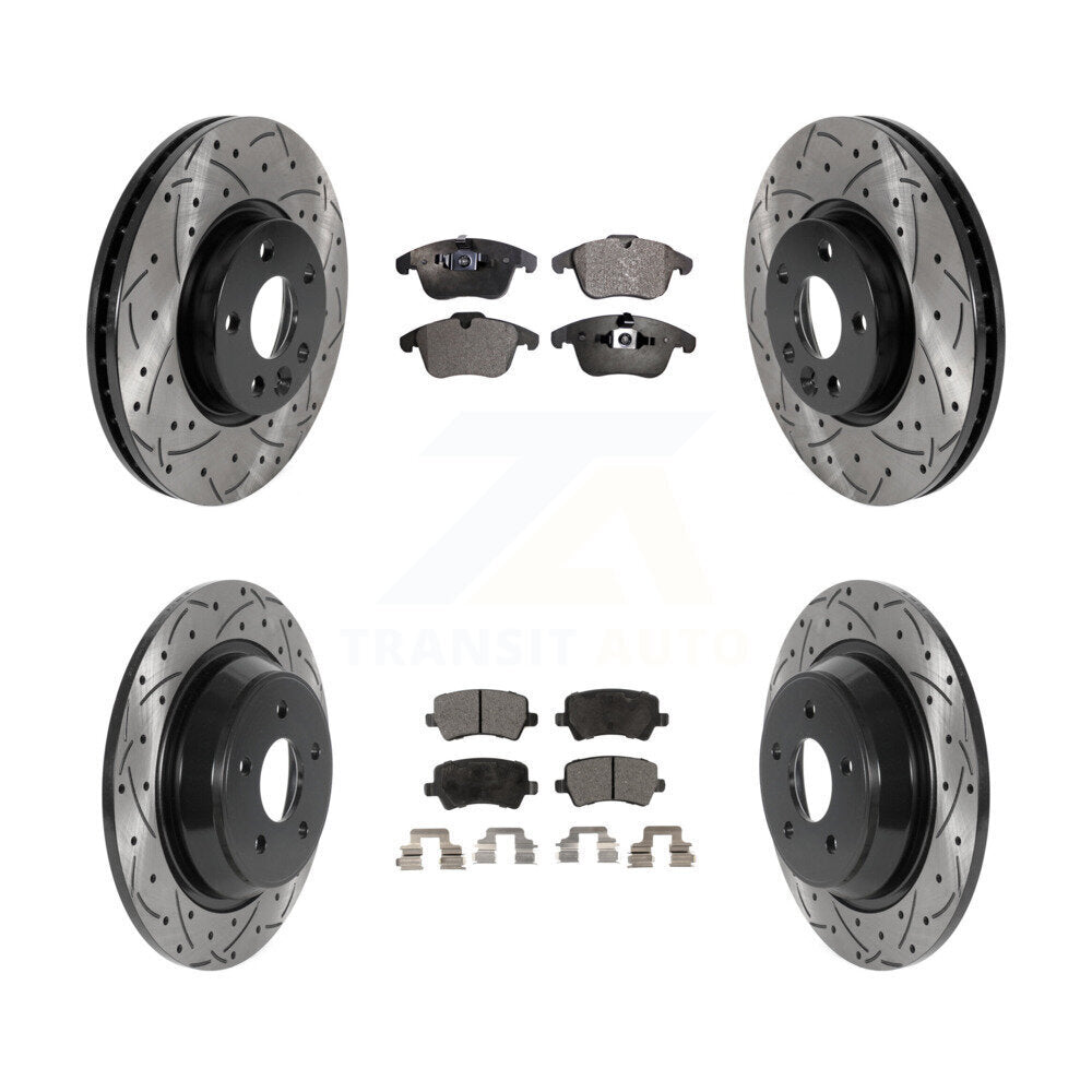 Front Rear Drilled Slot Brake Rotors Ceramic Pad Kit For Land Rover Range Evoque