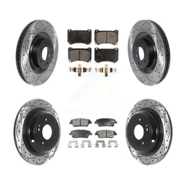 Front Rear Drill Slot Brake Rotor Ceramic Pad Kit For 12-14 Hyundai Genesis 5.0L