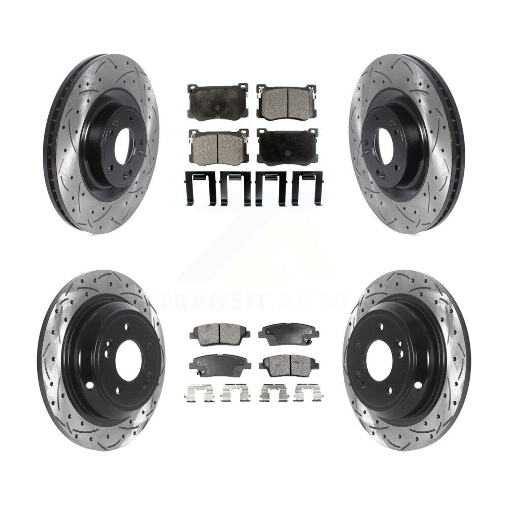 Front Rear Drilled Slot Brake Rotors Ceramic Pad Kit For Hyundai Genesis G80 Kia