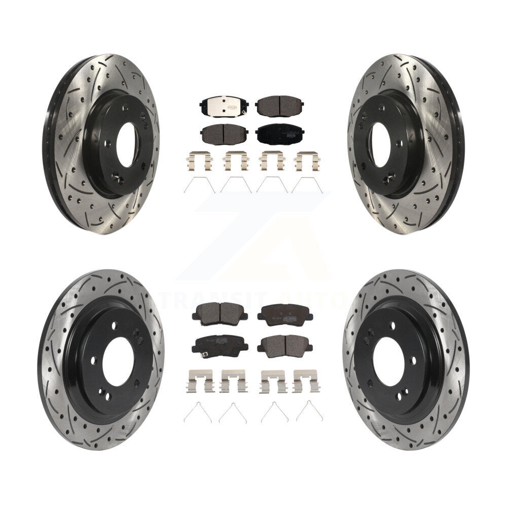 Front Rear Drilled Slot Brake Rotor & Ceramic Pad Kit For Hyundai Elantra GT Kia