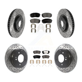 Front Rear Coated Drilled Slot Disc Brake Rotor & Ceramic Pad Kit For Kia Optima