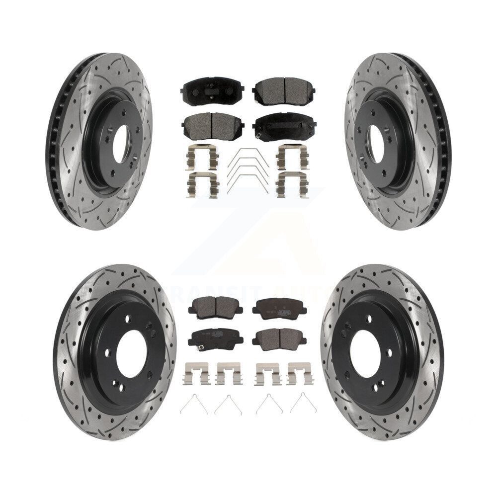 Front Rear Coated Drilled Slot Disc Brake Rotor & Ceramic Pad Kit For Kia Optima