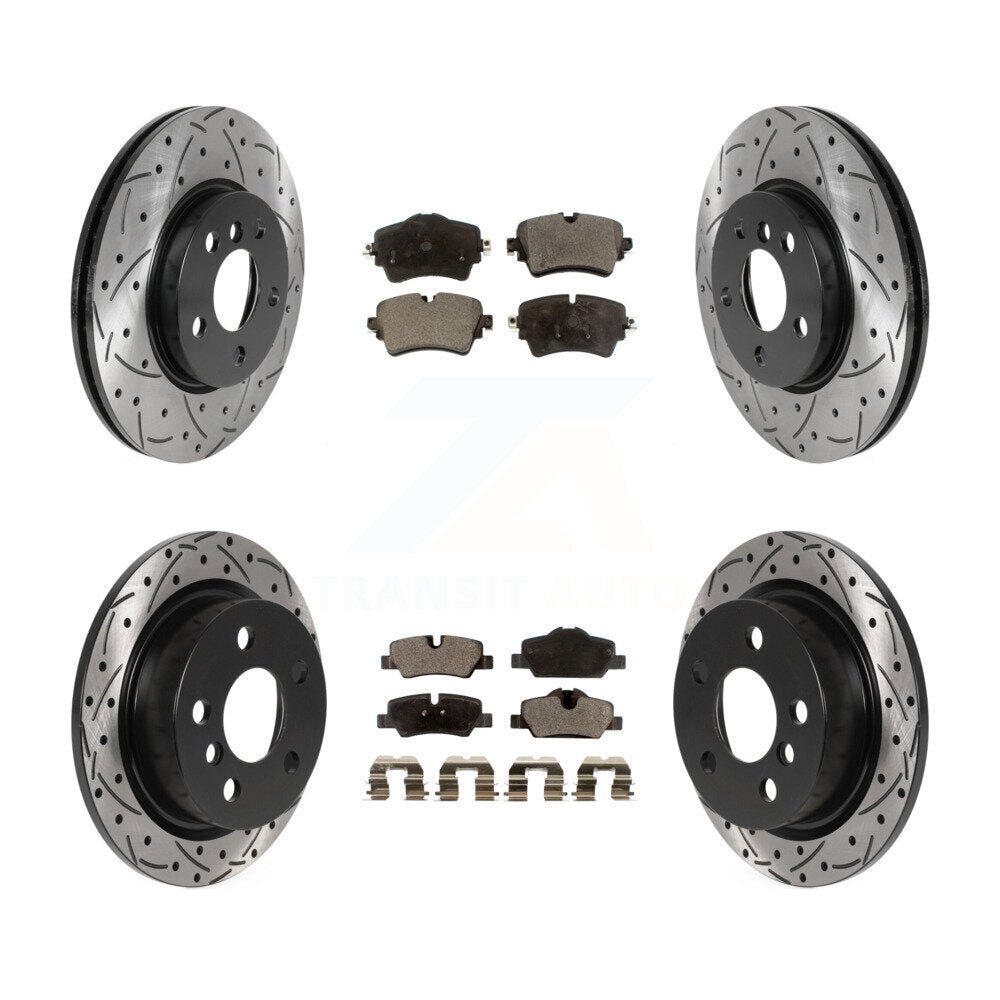 Front Rear Coated Drilled Slot Disc Brake Rotors Ceramic Pad Kit For Mini Cooper