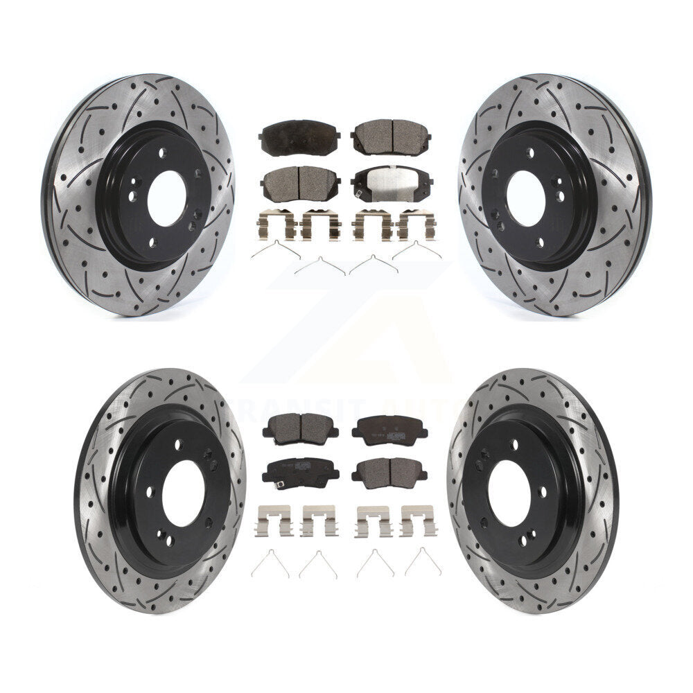 Front Rear Coated Drilled Slot Disc Brake Rotor & Ceramic Pad Kit For Kia Optima